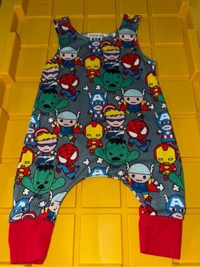 Marvel-Inspired Kids Romper - Gray with Red Cuffs Snap Closure on Shoulders
